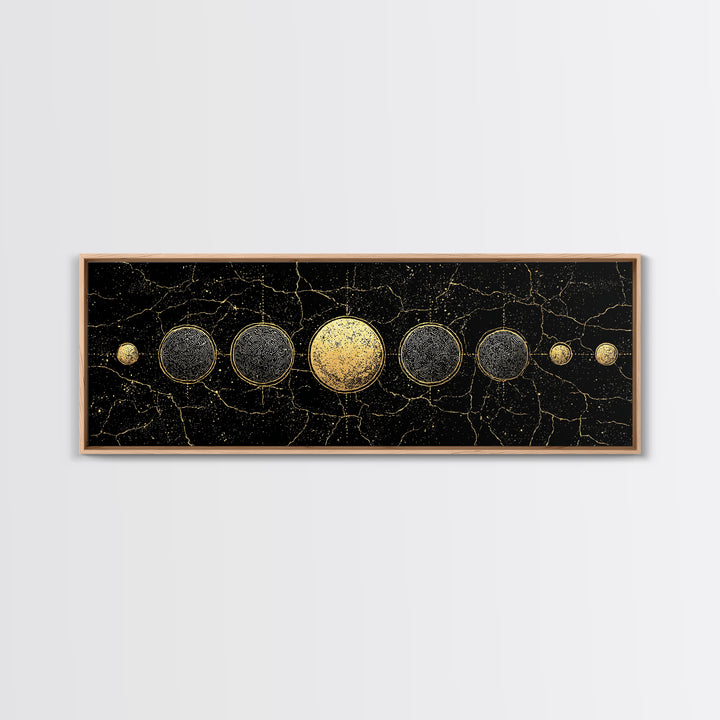 Gold Planet Alignment Wall Art, Black And Gold Art, Geometric Wall Art, Abstract Canvas Print, Luxury Canvas Art Decor Gift