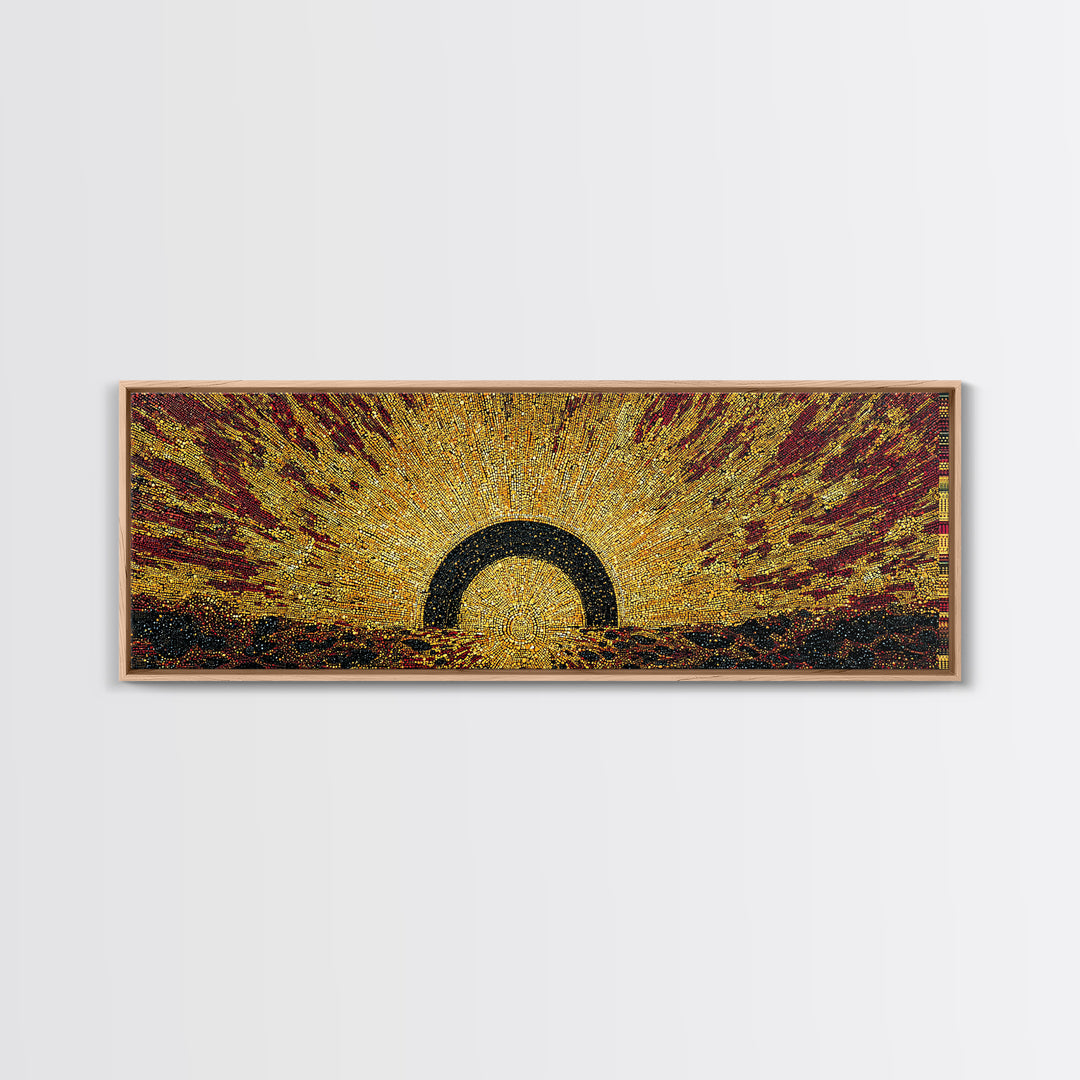 Radiant Golden Eclipse Sunrise Wall Art, Abstract African Art Decor, Burnt Orange Canvas Print, Bold Statement Home Decor