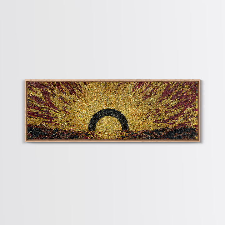 Radiant Golden Eclipse Sunrise Wall Art, Abstract African Art Decor, Burnt Orange Canvas Print, Bold Statement Home Decor