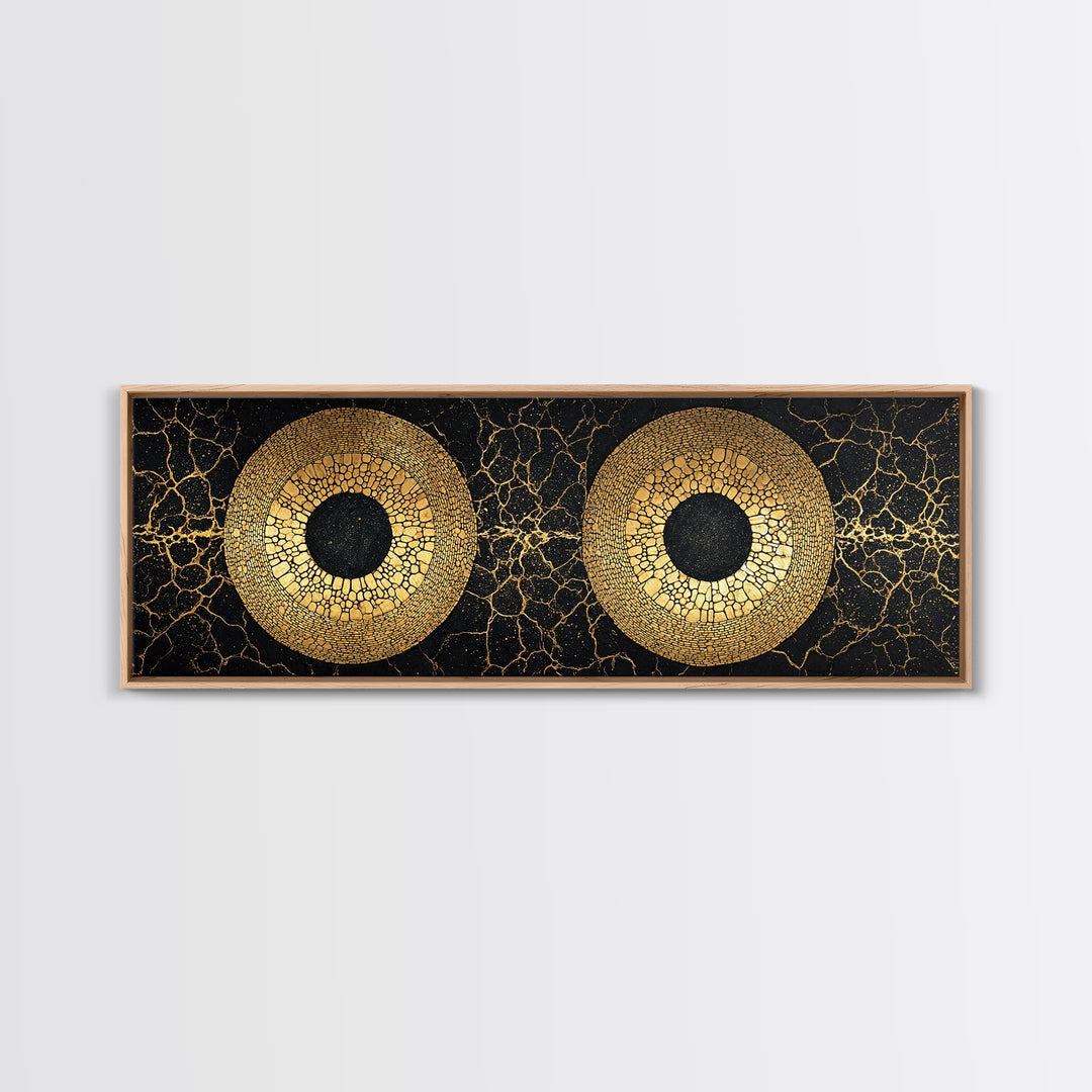 Twin Gold Mosaic Circles Wall Art, African Abstract Art, Black And Gold Canvas Print, Geometric Statement Living Room Decor