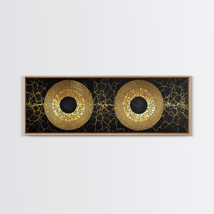 Twin Gold Mosaic Circles Wall Art, African Abstract Art, Black And Gold Canvas Print, Geometric Statement Living Room Decor