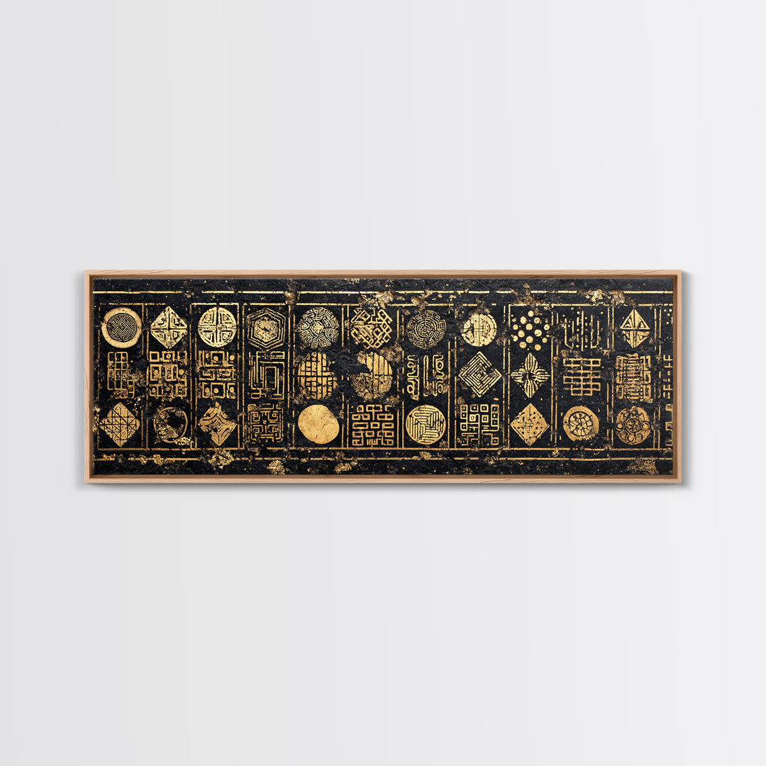 Gold Tribal Symbol Panels Wall Art African Tribal Art Print Afrocentric Decor Cultural Wall Decor Statement Canvas For Living Room