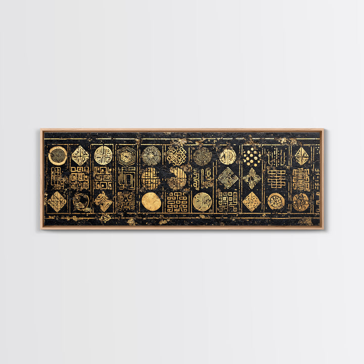 Gold Tribal Symbol Panels Wall Art African Tribal Art Print Afrocentric Decor Cultural Wall Decor Statement Canvas For Living Room