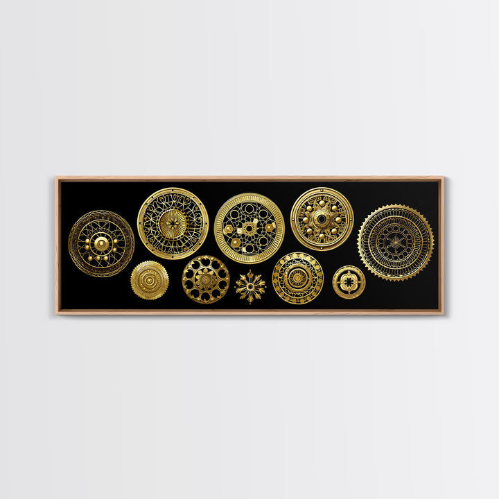 Golden Celestial Wheels And Sun Discs Wall Art African Inspired Geometry Luxury Canvas Decor Mystical Gold Home Decor Gift