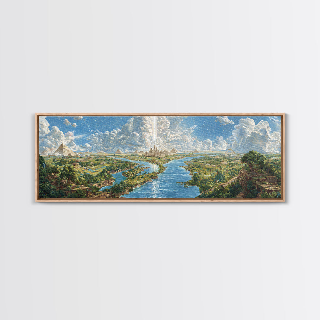 Ancient Nile River Pyramids Landscape Canvas Print, Egyptian African Wall Art, Safari Decor, Cultural History Home Decor
