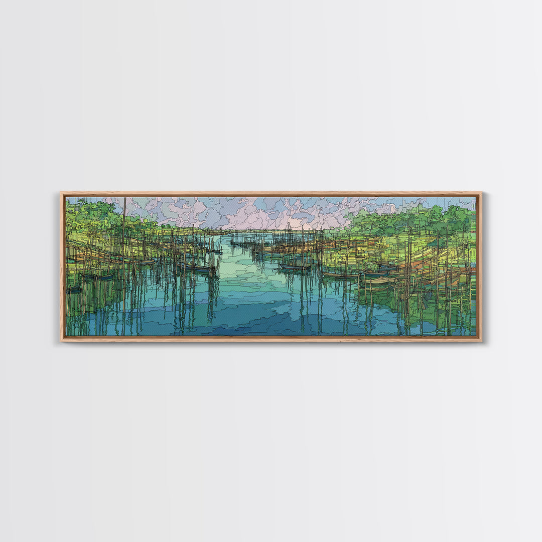 Turquoise Mangrove River Landscape Wall Art, Green Wetland Canvas Print, Nature Scene Art, Boho Coastal Home Decor, Large Living Room Art