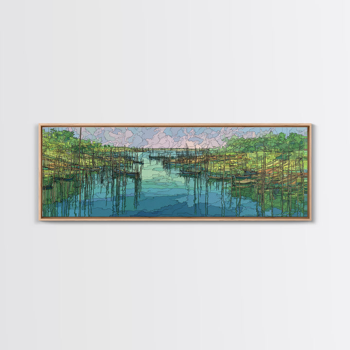 Turquoise Mangrove River Landscape Wall Art, Green Wetland Canvas Print, Nature Scene Art, Boho Coastal Home Decor, Large Living Room Art