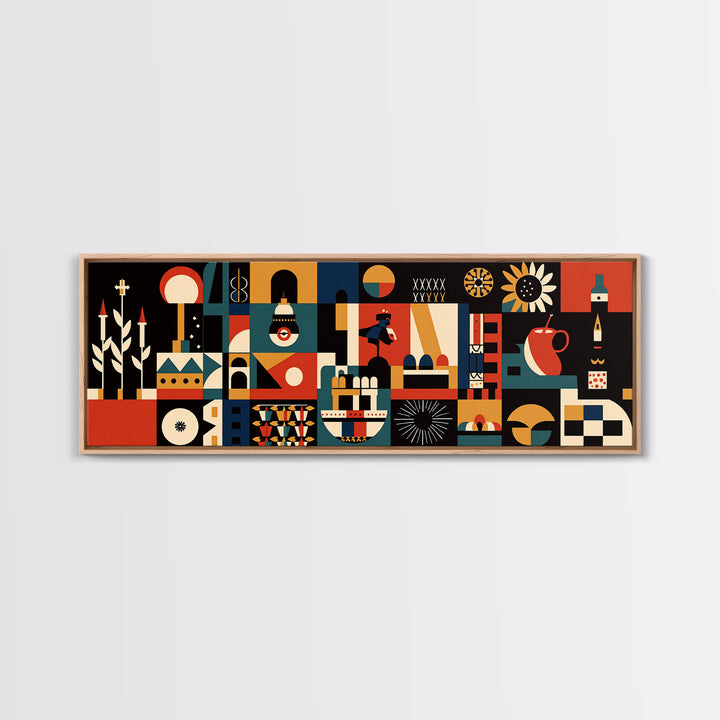 Modern Abstract African Symbols Wall Art, Geometric Masks, Tribal Patterns, Orange Black Afrocentric Canvas Print Home Decor
