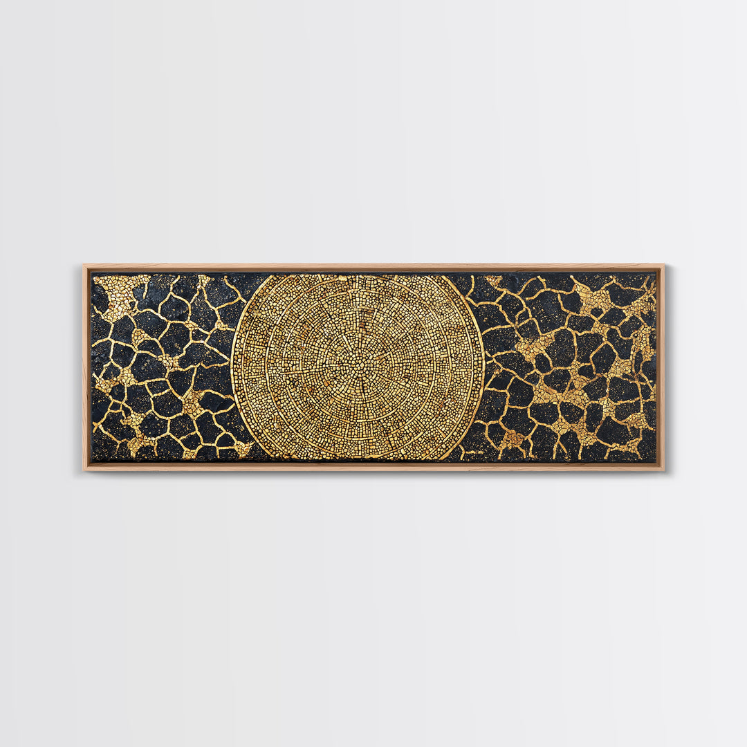 Gold African Mosaic Mandala Canvas Print, Cracked Black Texture, Luxury Abstract Wall Art, Elegant Afrocentric Home Decor