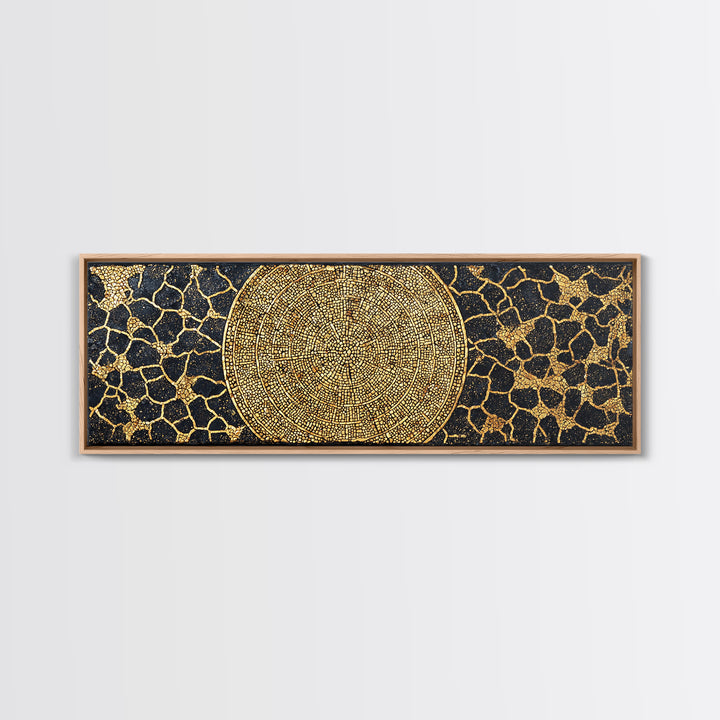 Gold African Mosaic Mandala Canvas Print, Cracked Black Texture, Luxury Abstract Wall Art, Elegant Afrocentric Home Decor