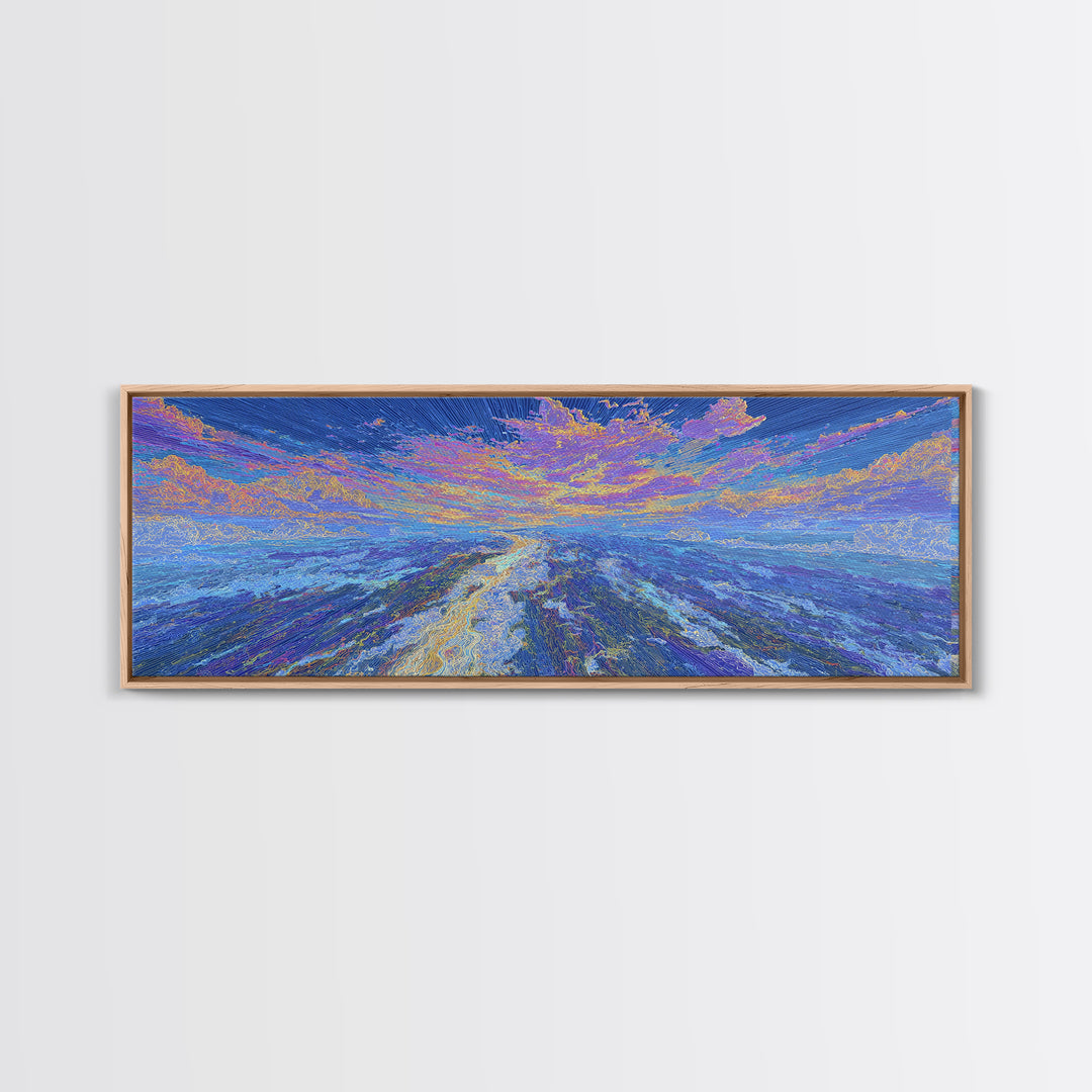 Dreamy Blue Abstract African Landscape Wall Art, Ocean Path Sunset, Textured Modern Canvas Print, Serene Home Decor Gift