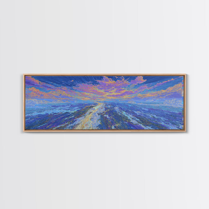 Dreamy Blue Abstract African Landscape Wall Art, Ocean Path Sunset, Textured Modern Canvas Print, Serene Home Decor Gift