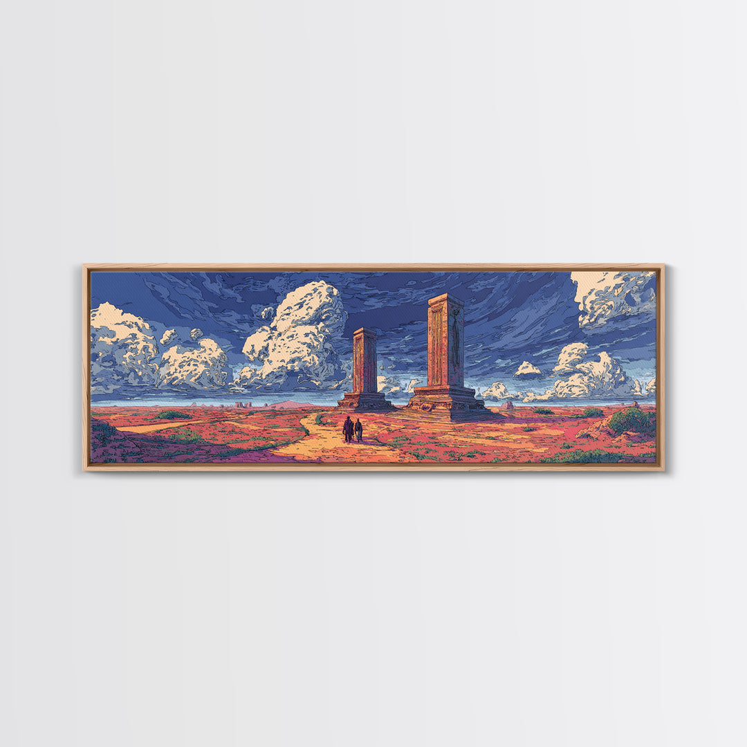 Ancient Desert Columns Under Dramatic Blue Sky Wall Art, African Landscape Print, Ruins Decor, Travel Poster, Living Room Gift