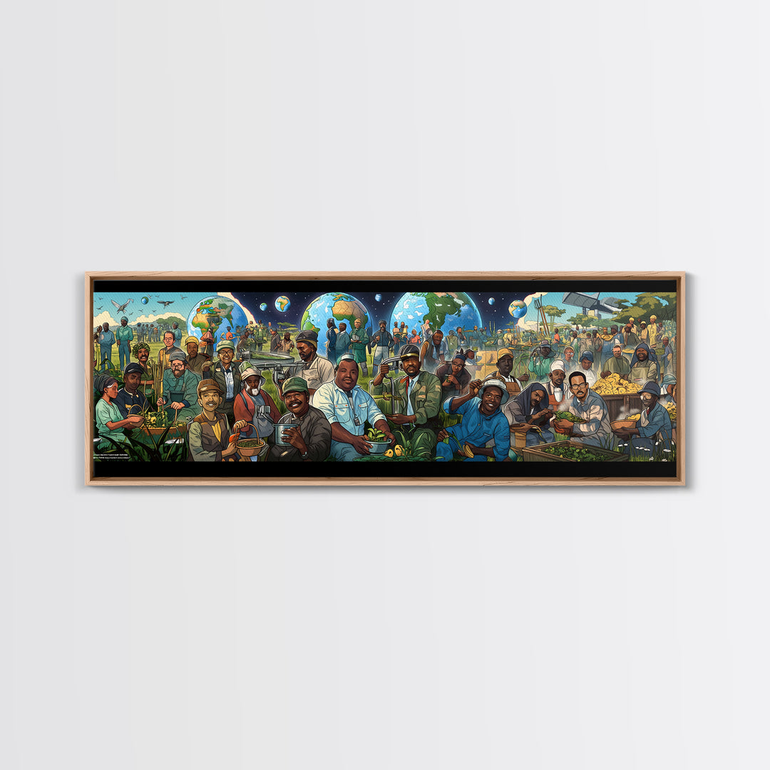 Joyful African Community Feast With Globes Canvas Print, Afrocentric Wall Art, Black Culture Decor, Food Market Kitchen Gift