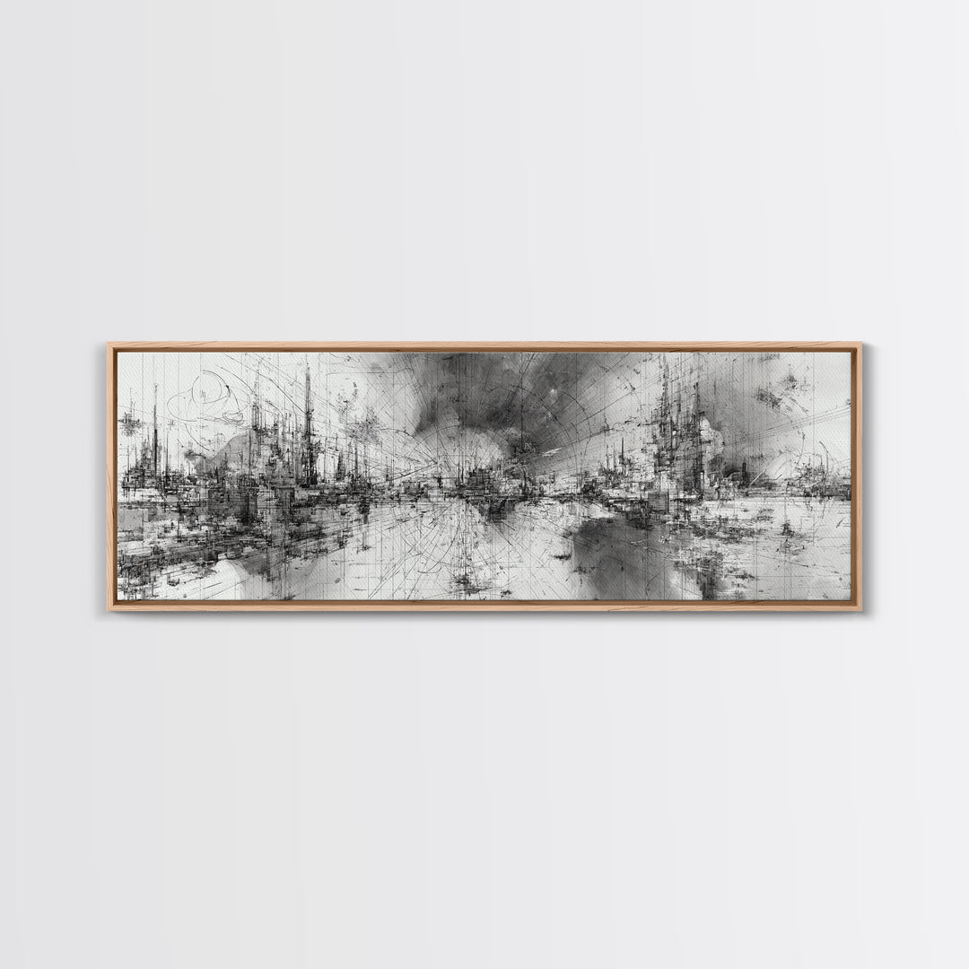 Black And White Abstract City Skyline Wall Art, Modern Canvas Print, Minimalist Office Decor, Urban Gallery Statement Gift