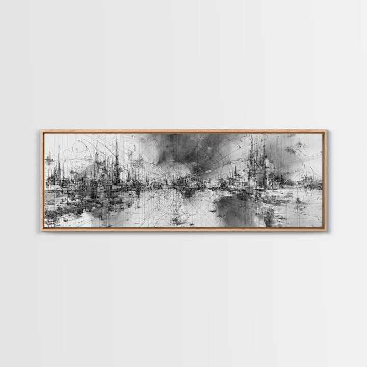 Black And White Abstract City Skyline Wall Art, Modern Canvas Print, Minimalist Office Decor, Urban Gallery Statement Gift