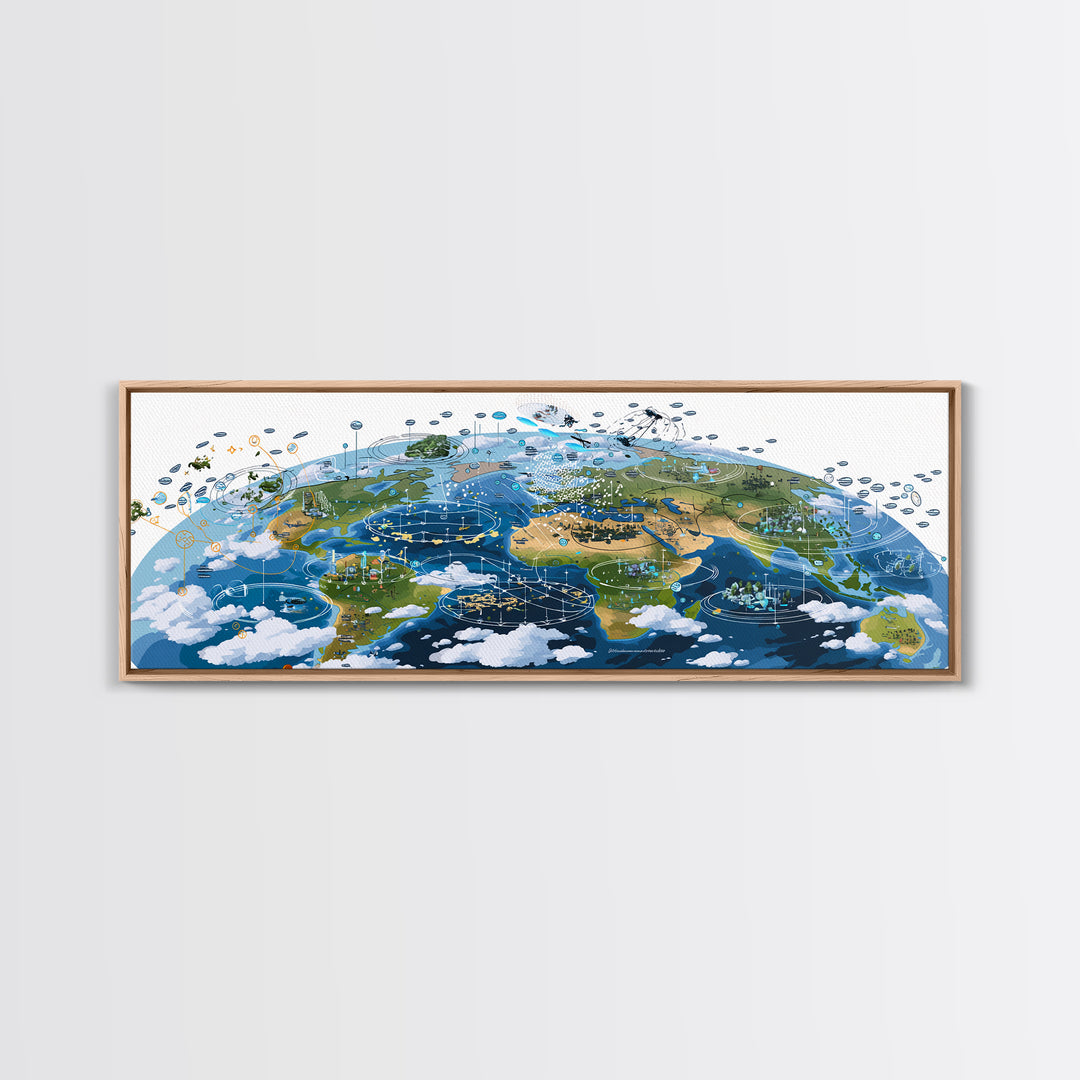 Illustrated Africa And World Weather Map Canvas Print, African Wall Art, Educational Travel Poster, Home Office Decor Gift
