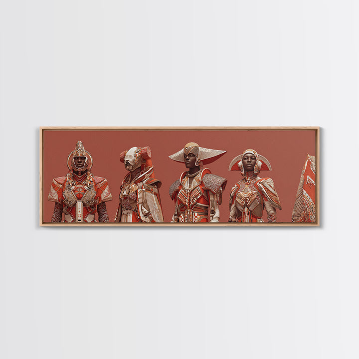 Regal African Futurist Women In Red Armor Wall Art, African Queen, Black Female Art, Afrocentric Decor, Empowerment Gift