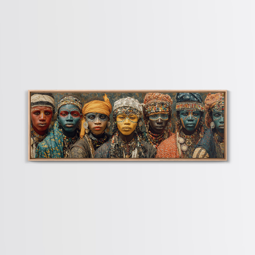 Beaded African Women With Painted Faces Canvas Print, Tribal Queen Portrait Wall Art, Afrocentric Cultural Home Decor Gift