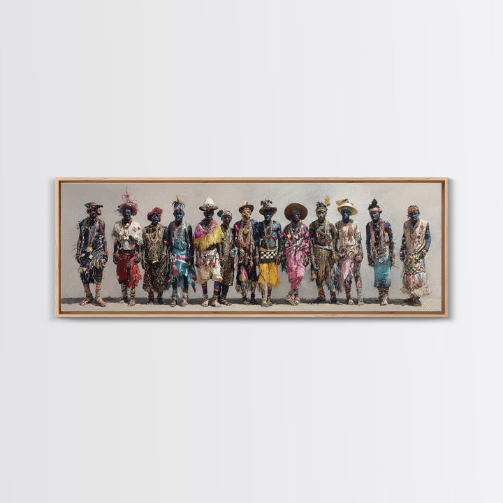 Colorful African Tribe Fashion Figures Wall Art, Modern Afrocentric Canvas Print, Boho Cultural Statement Home Decor Gift