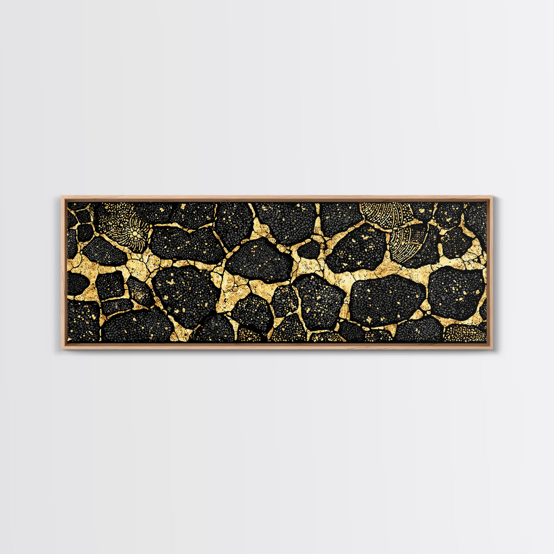 Black And Gold African Abstract Wall Art, Organic Stone Pattern, Luxury Tribal Decor For Elegant Living Room, Modern Geometric Canvas Print