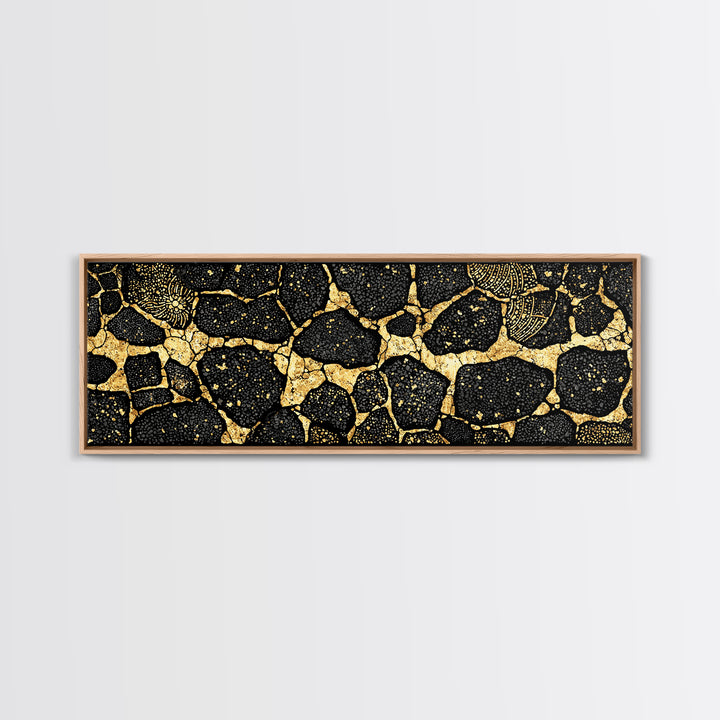 Black And Gold African Abstract Wall Art, Organic Stone Pattern, Luxury Tribal Decor For Elegant Living Room, Modern Geometric Canvas Print