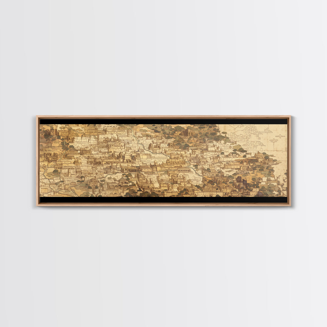 Sepia African Coastal Town Canvas Print, Historic Architecture Map Style, Neutral Cultural Wall Art For Office And Home Decor