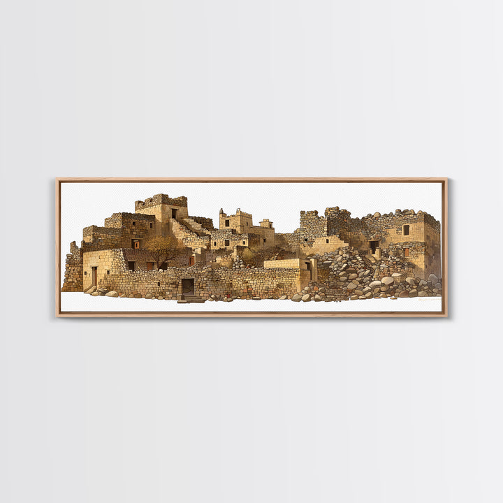 Ancient Desert Stone Village Ruins Wall Art, African Landscape Print, Moroccan Travel Decor, Rustic Cultural Home Decor Gift