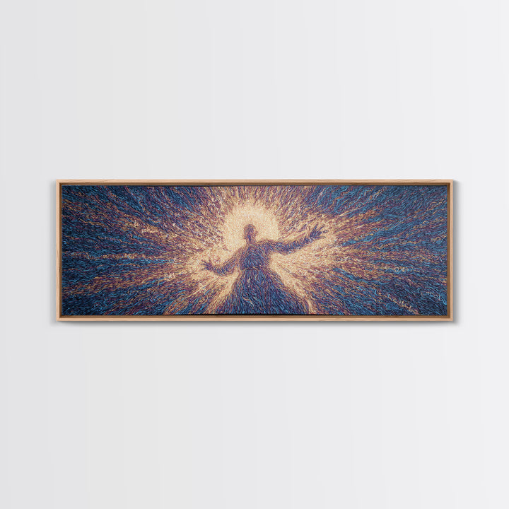 Radiant Dancing Spirit In Blue And Gold Wall Art, Abstract African Art, Mystical Wall Art, Spiritual Home Decor Gift For Living Room