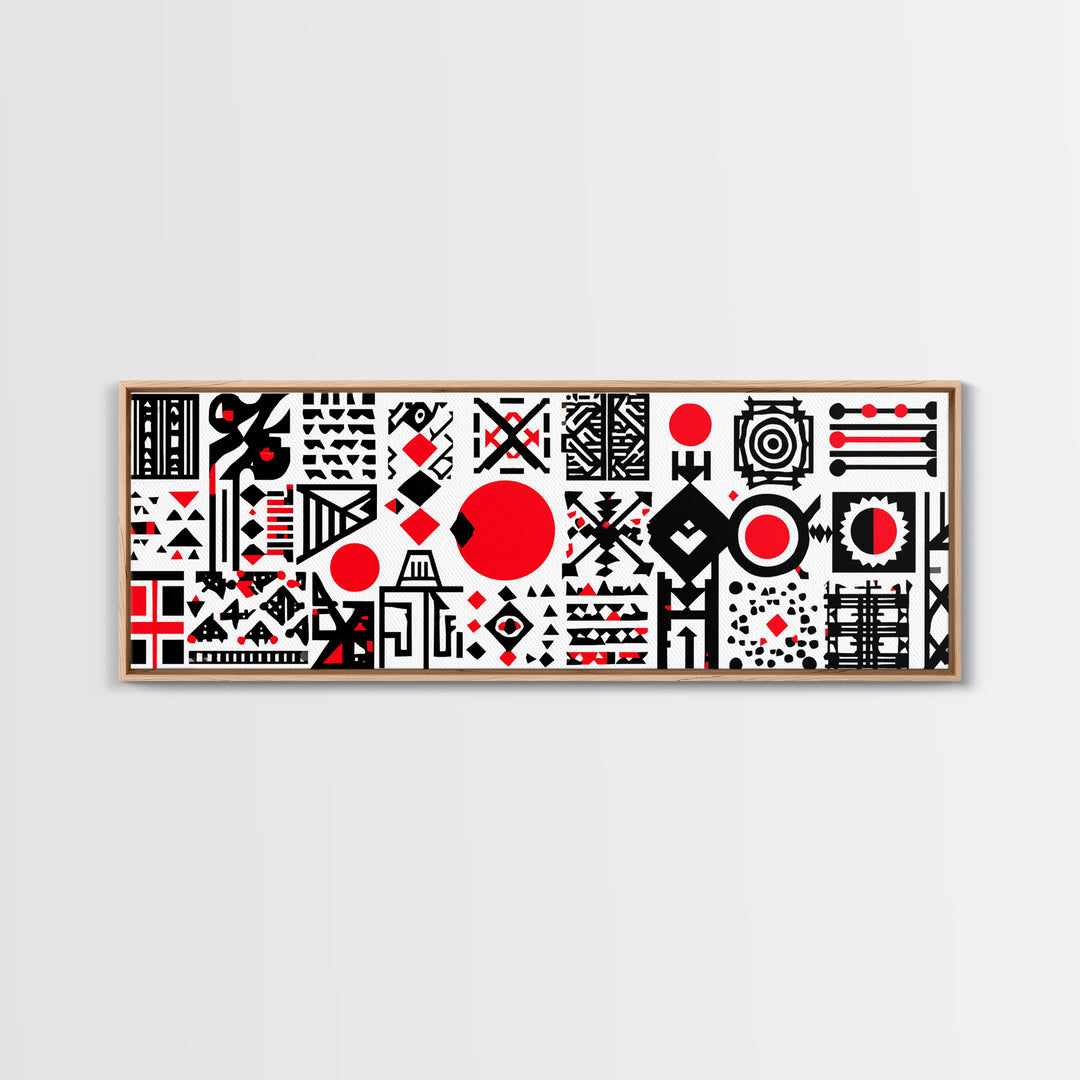 Bold Red Black Geometric Tribal Pattern Wall Art, African Abstract Art, Modern Afro Decor, Statement Canvas Print For Home