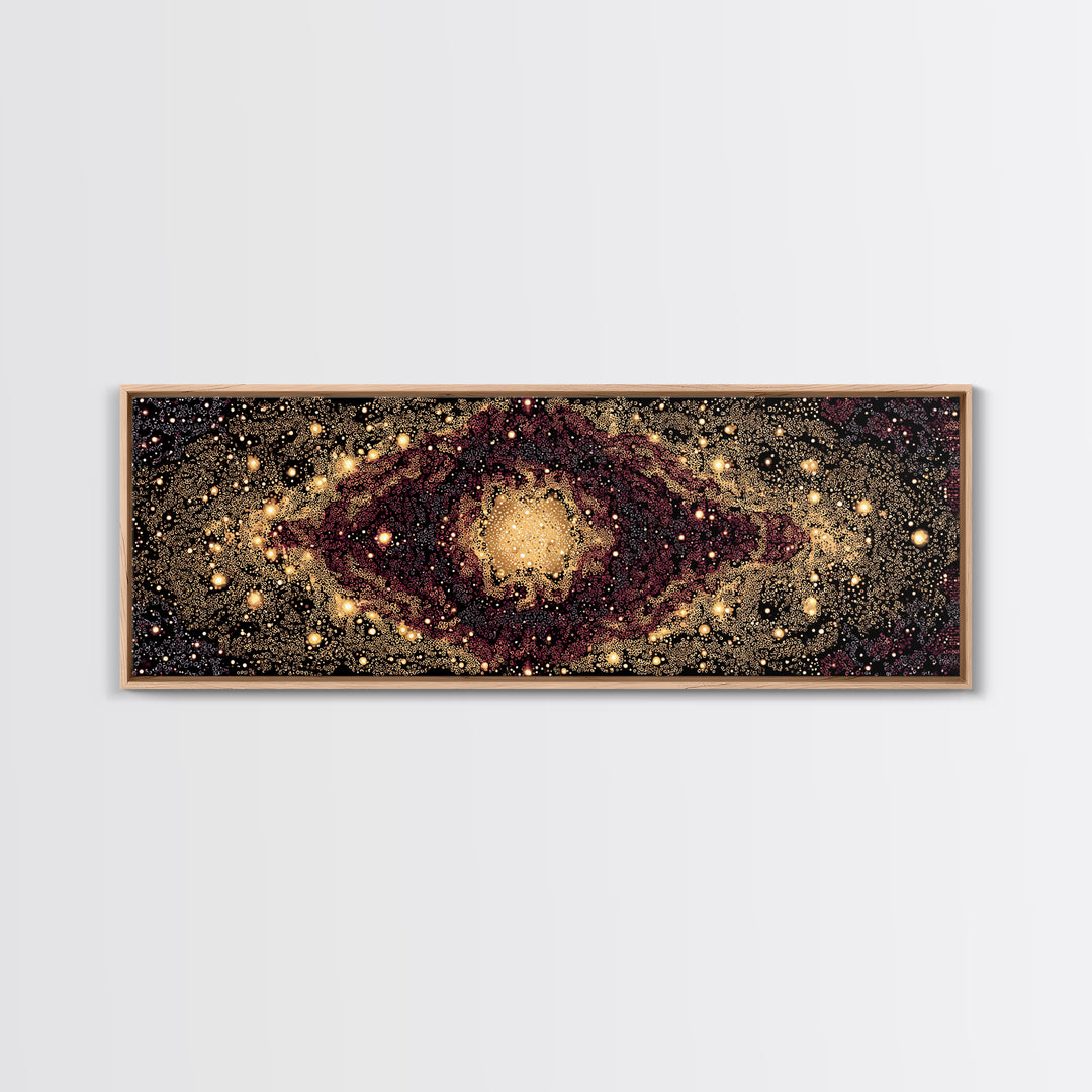 Golden Cosmic Eye Galaxy With Starlit Orbit Wall Art, Black And Gold Abstract Art, Spiritual Decor, Mystical Canvas Print