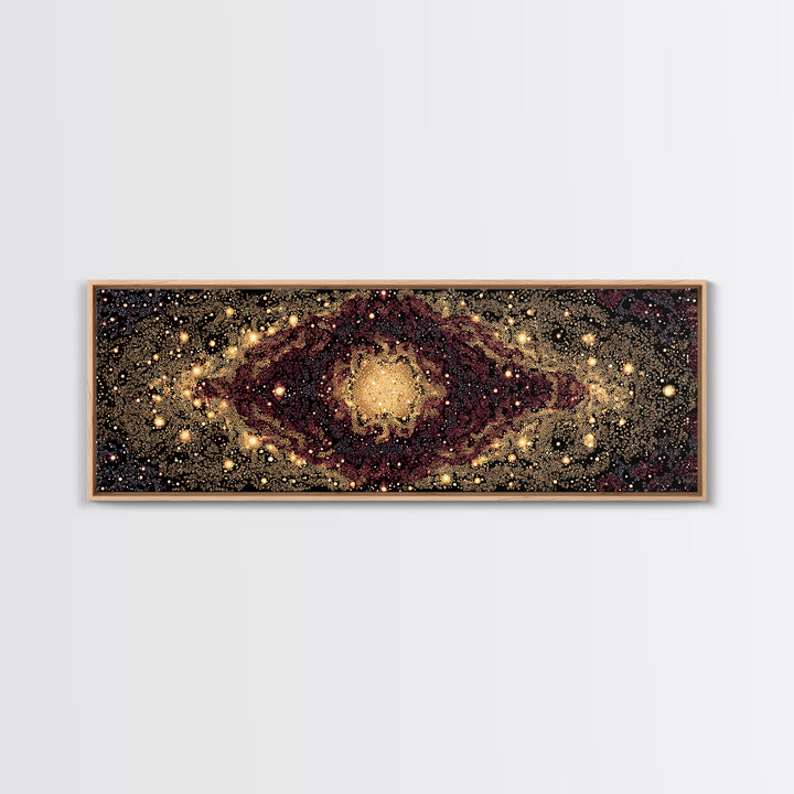 Golden Cosmic Eye Galaxy With Starlit Orbit Wall Art, Black And Gold Abstract Art, Spiritual Decor, Mystical Canvas Print