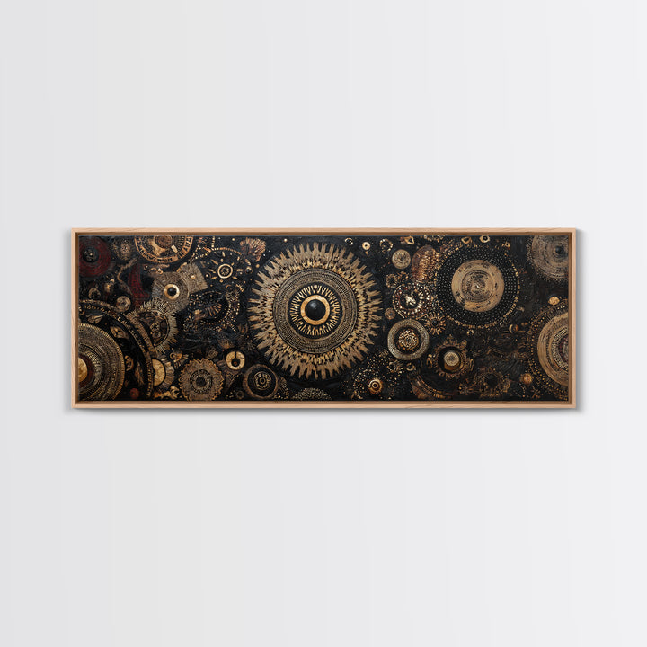 Ornate Black And Gold Mandala Gears Abstract Wall Art, Luxury Canvas Decor, Geometric Pattern Print, Elegant Home Decor Art