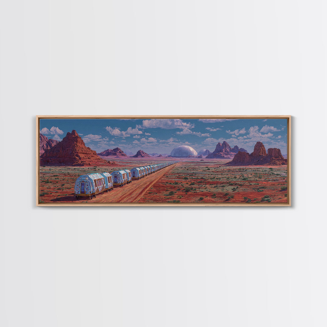 Futuristic Desert Train Crossing Red Plains Canvas Print, African Landscape Wall Art, Modern Canvas Art, Large Home Decor