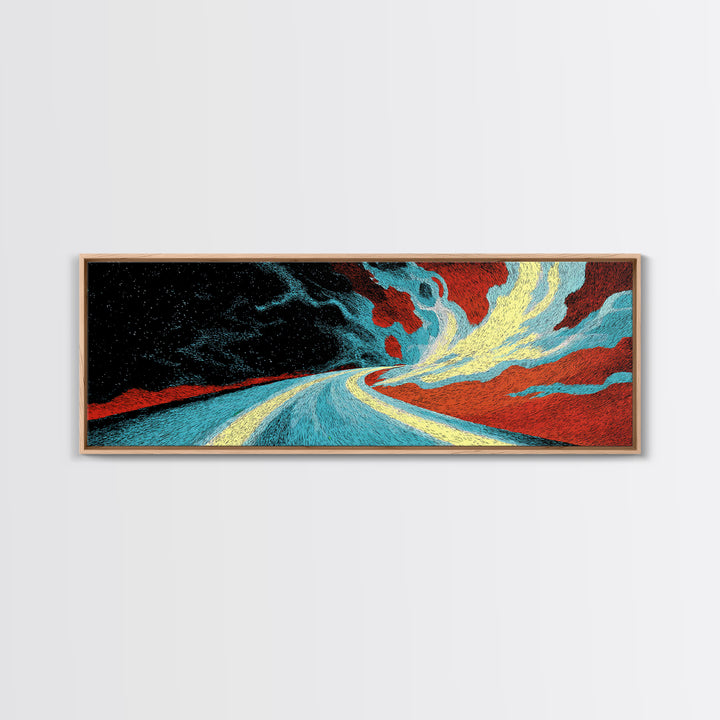 Electric Desert Highway Wall Art, Abstract Red Turquoise Road, Modern Canvas Decor, Large Statement Art For Living Room Decor