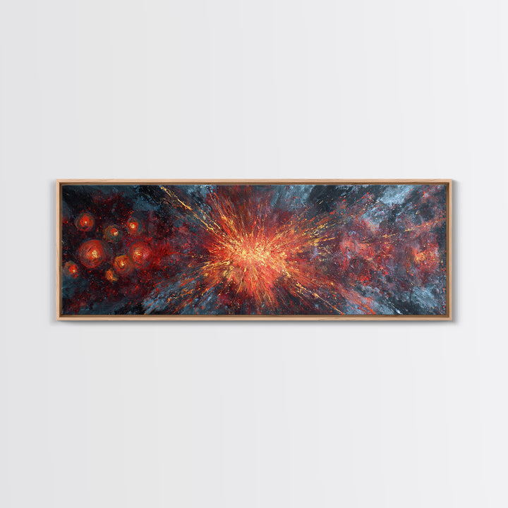Exploding Nebula Canvas Print, Red Gold Galaxy Abstract Wall Art, Modern Space Decor, Large Statement Artwork For Living Room