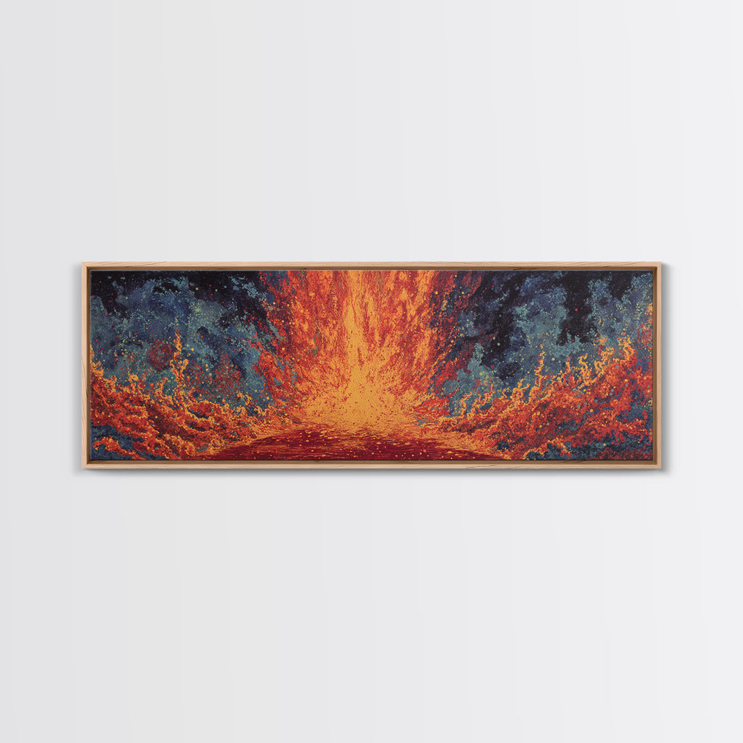 Fiery Abstract Ocean Wave Wall Art, Orange Blue Seascape Canvas, Modern African Inspired Decor, Bold Living Room Statement