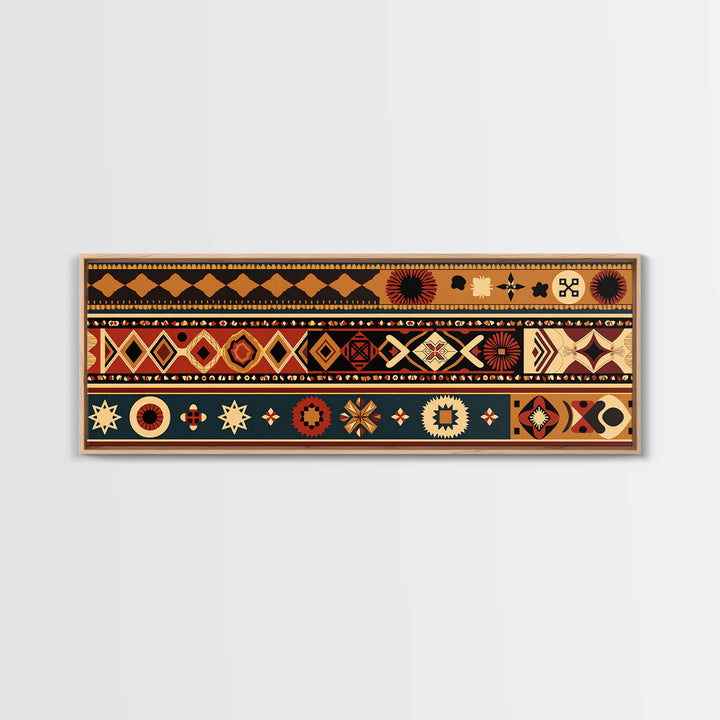 African Geometric Textile Pattern Canvas Print, Tribal Wall Decor, Ankara Motif Art, Boho Afrocentric Living Room Decor Gift