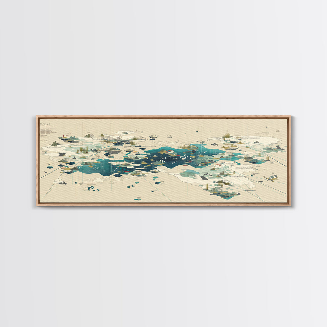 Abstract Teal Island Cartography Canvas Print, Modern Geometric Wall Art, Minimalist Office Decor, Contemporary Home Gift