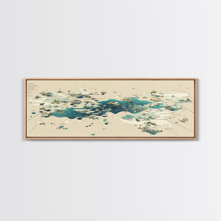 Abstract Teal Island Cartography Canvas Print, Modern Geometric Wall Art, Minimalist Office Decor, Contemporary Home Gift
