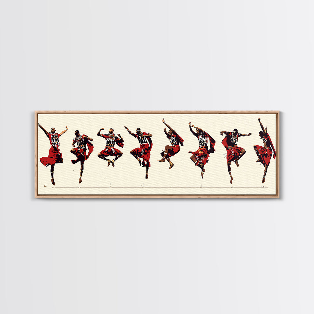 Traditional Maasai Dance Line Canvas Print, African Art Prints, Red Tribal Wall Decor, Afrocentric Culture Gift For Home