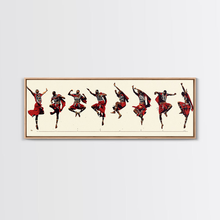 Traditional Maasai Dance Line Canvas Print, African Art Prints, Red Tribal Wall Decor, Afrocentric Culture Gift For Home