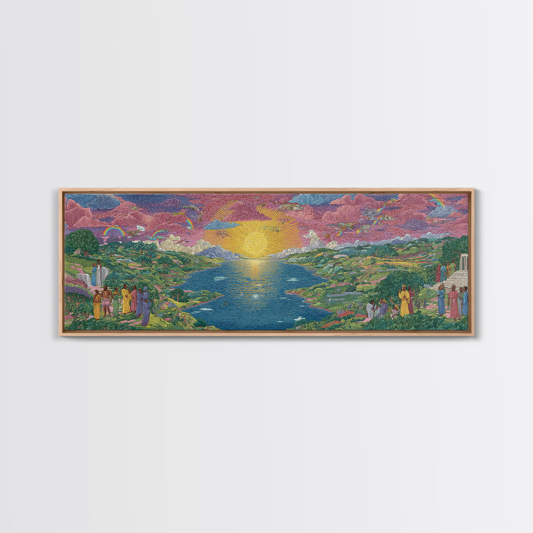 Sunrise River Valley With Rainbow Processions Wall Art, African Landscape Canvas Print, Spiritual Nature Decor, Dreamy Wall Art