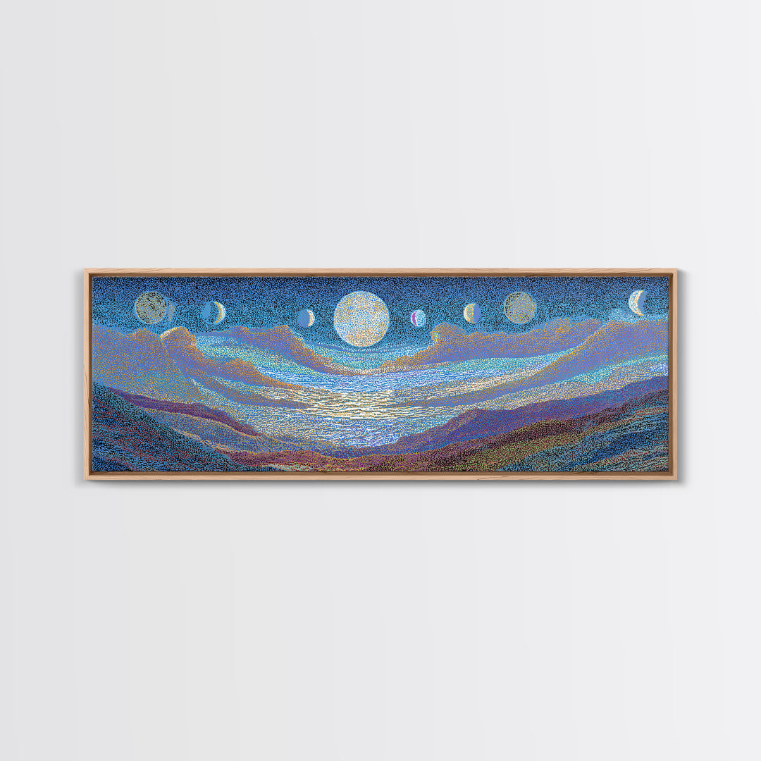 Blue Moon Phase Dreamscape Wall Art, Mystical Wall Art, Spiritual Home Decor, Dreamy Abstract Canvas Print, Blue Nature Scene Art
