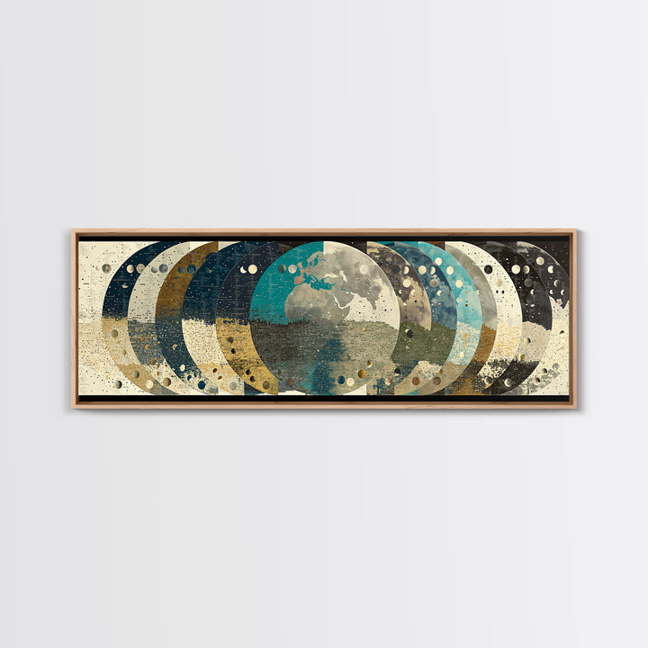 Abstract Earth Globe Circles Canvas Print, Modern Wall Art, Geometric Wall Art, Teal And Gold Home Decor Gift For Living Room