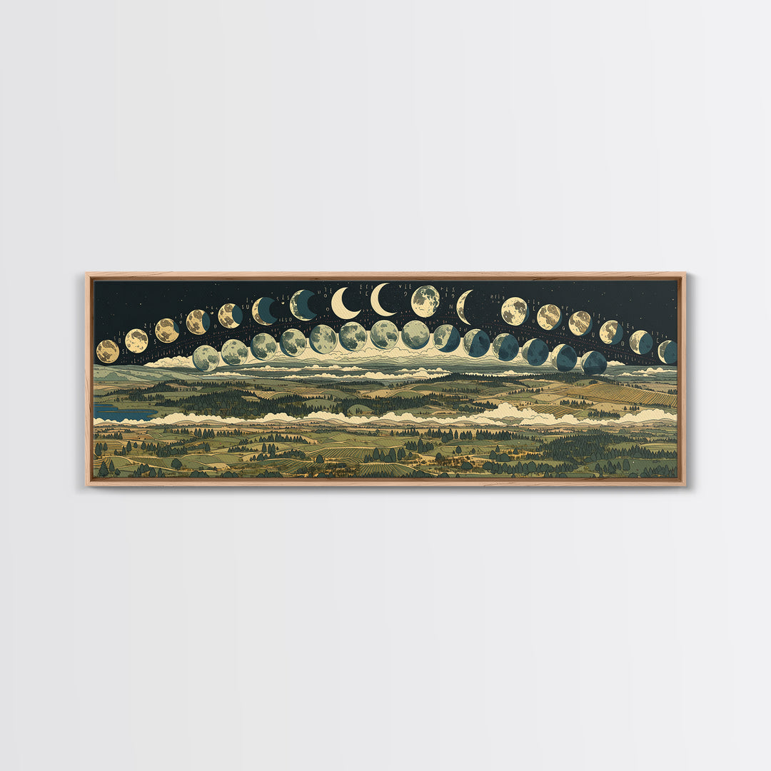 Moon Phase Landscape Panorama Wall Art, Spiritual Wall Art Print, Nature Scene Art, Mystical Canvas Print, Home Decor Gift
