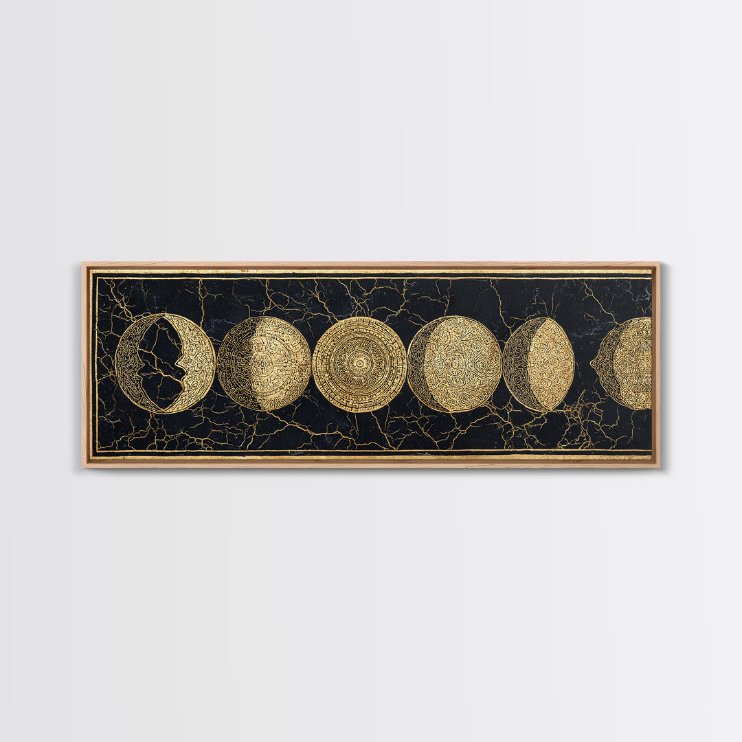 Gold Moon Phase Celestial Wall Art, Black And Gold Art, Spiritual Wall Decor, Mystical Canvas Print, Elegant Home Decor Gift