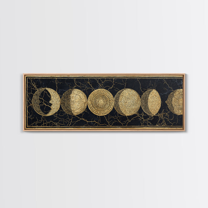 Gold Moon Phase Celestial Wall Art, Black And Gold Art, Spiritual Wall Decor, Mystical Canvas Print, Elegant Home Decor Gift