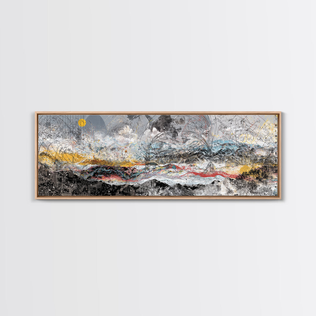 Stormy Abstract Mountain Horizon Wall Art, Panoramic African Inspired Landscape, Modern Canvas Decor For Living Room Home Decor