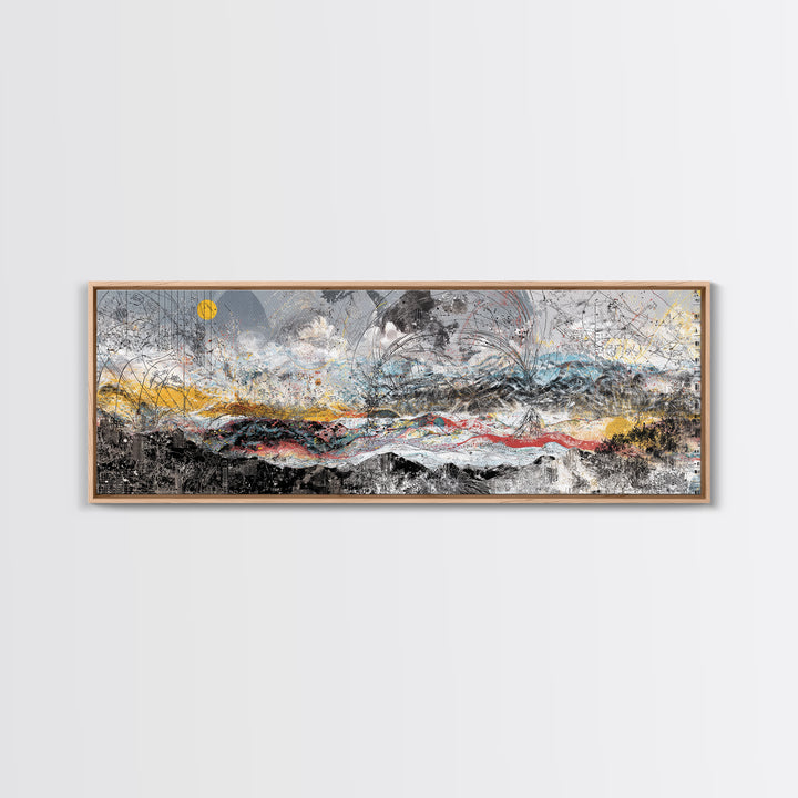 Stormy Abstract Mountain Horizon Wall Art, Panoramic African Inspired Landscape, Modern Canvas Decor For Living Room Home Decor